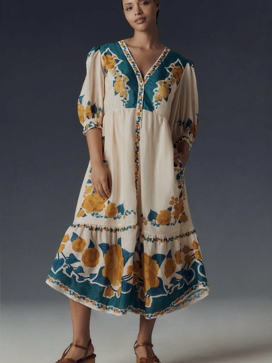 FARM Rio Dresses & Skirts - Farm Rio x
Anthropologie Puff-Sleeve Printed Midi
Dress. Size L
